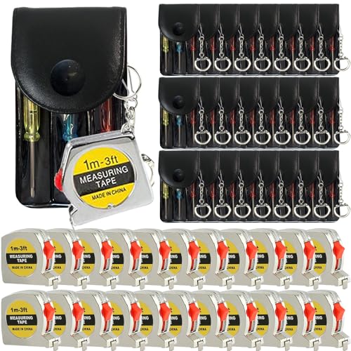 Image of 48 Pcs Mini Screwdriver Keychain Tape Measure Keychains Set Keychain Tape Measure Mini Screwdrivers in Pouch Keychain for Birthday Party Favors ,Adult Tool Party Prize for Father's Men Gifts