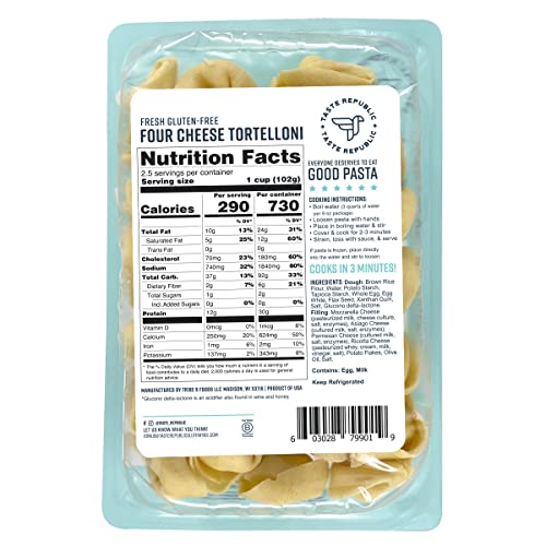 Gluten-Free Tortelloni Pasta, 4-Cheese Fresh Pasta Cooks In Just 3 Minutes By Taste Republic, Frozen, 9Oz (6 Pack) #TOP2