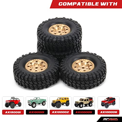 Image of RCAWD 4x Chrome Brass Weights 46g 1 inchBeadlock Wheel Rim 26 * 13mm Glue Free w /55mm Tire For Axial 1-24 Scx24 Crawlers(Brass)