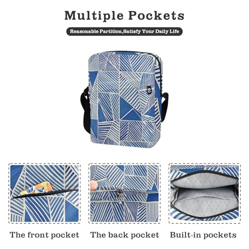 messenger bags for women mens crossbody bag small Shoulder Handbags For Women Adjustable Strap for School School- Blue White Geometric Shape2