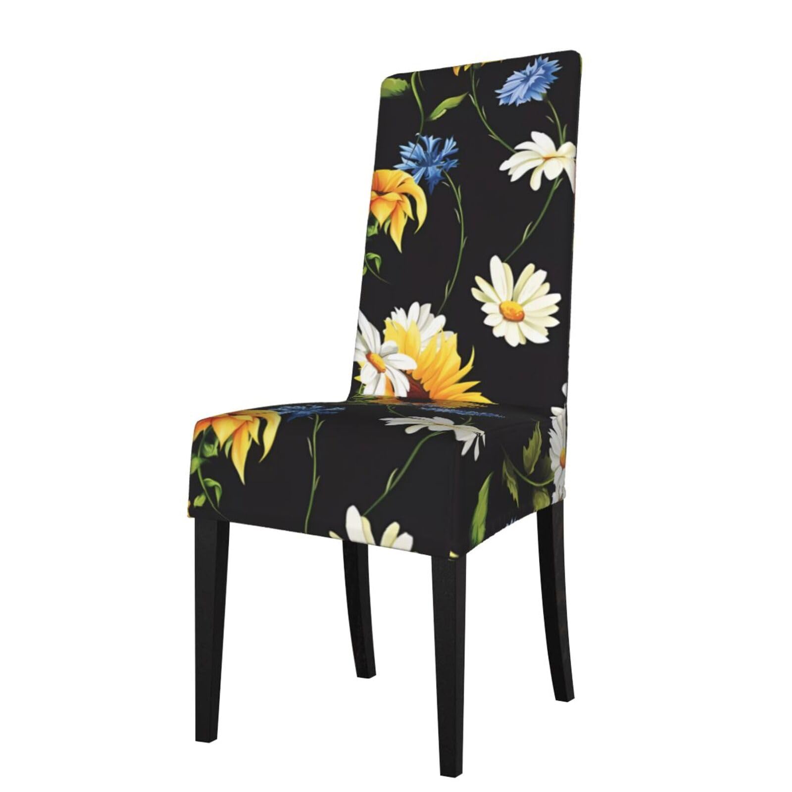 WHJDPP Sunflowers Chamomile Prints Dining Chair Throw Covers – Stretchy & Wrinkle-Resistant Seat Layers for Home, Hotel, and Event Decor