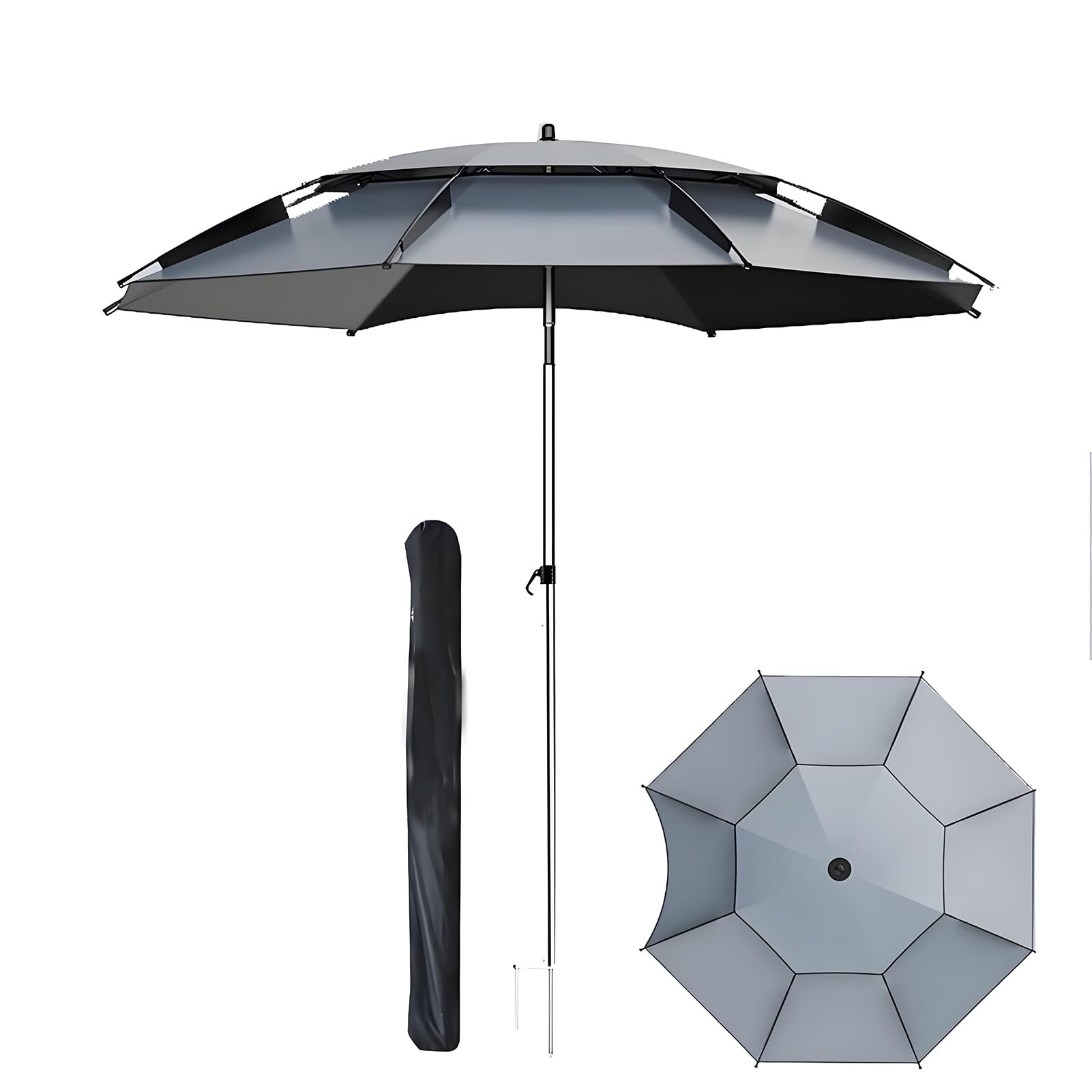 Parasol Wędkarski, Parasol Ogrodowy z Pochyleniem i Wentylacją, Parasol Plażowy z Ochroną UV, Aluminiowy Słupek, Obrót 360°(200CM/6.5FT)