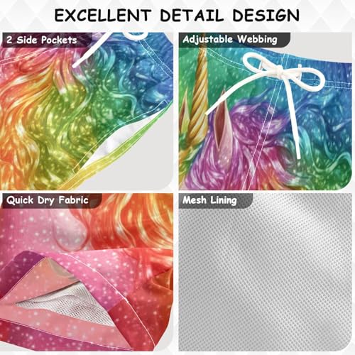 Pigsaly Boys' Swim Board Shorts Colorful Rainbow Unicorn Glitter Boy's Swim Trunks Kids Swimwear M3