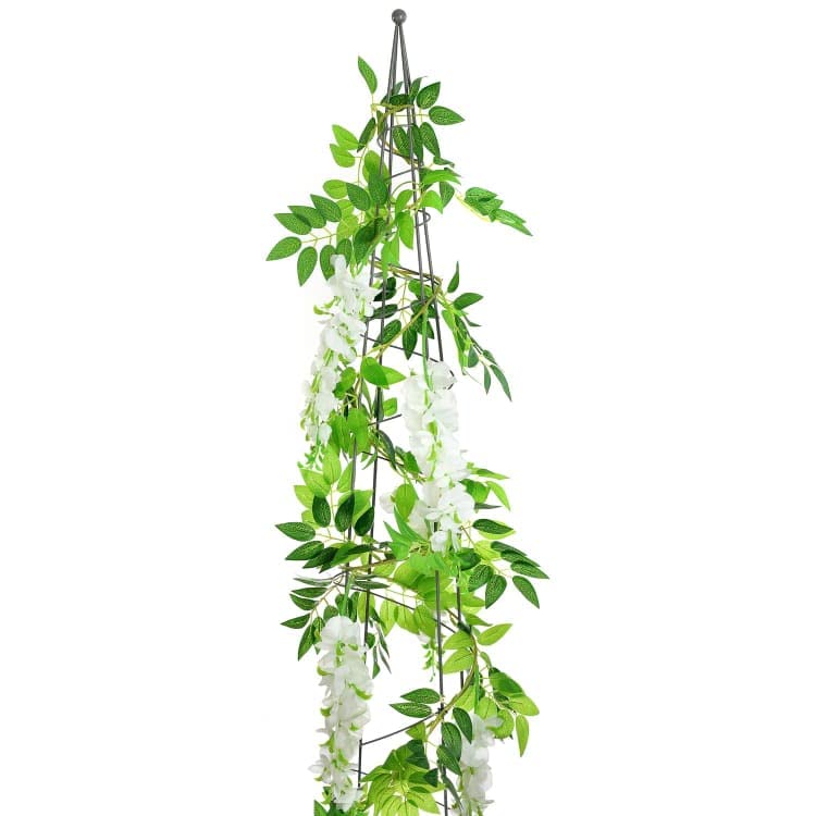 Mason & Jones Wisteria Artificial Flowers garland 180cm long- Plant with Green leaves with Cream flower trellis expanding fake leaves decoration plants for fence