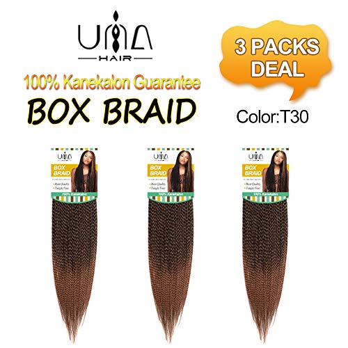 UNA18inch 3packs Box Braids Crochet Hair Extensions Synthetic Hair Crochet Braids Kanekalon Jumpo Braiding Hair (18"-3pcs, T1b-30)