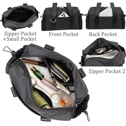 Everyday Mini Gym Bag for Women 2.0, Small Tote with Zipper Compartment Waterproof Travel Duffle Cute Handbag Workout Carry On with Removeable Shoulder Strap & Coin Wallet Easy to Clean - Black3