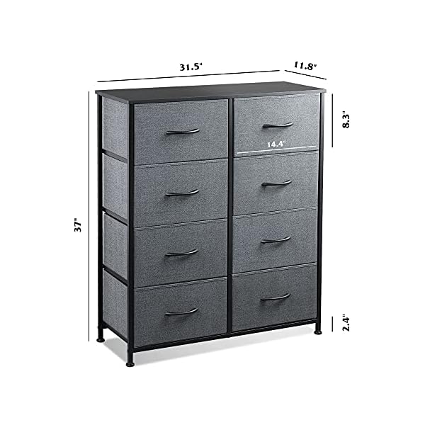 WLIVE Vertical Storage Tower, Dresser with 8 Easy Pull Fabric Drawers, Sturdy Metal Frame, Wood Tabletop, Easy Pull Handle, Organizer Unit for Bedroom, Hallway, Nursery, Entryway, Closets,Black Walnut - Image 7