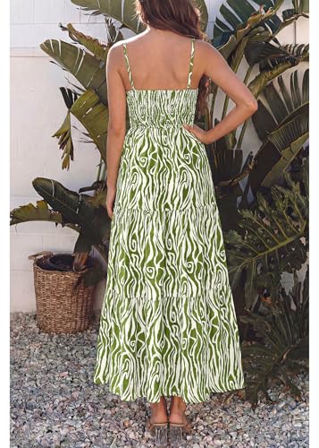 Image of KIRUNDO Sundresses for Women 2026 Spring Summer | Boho Floral Print Hawaiian Style, Sleeveless Spaghetti Strap, With Pockets, Beach Vacation Cruise Flowy Maxi Dress