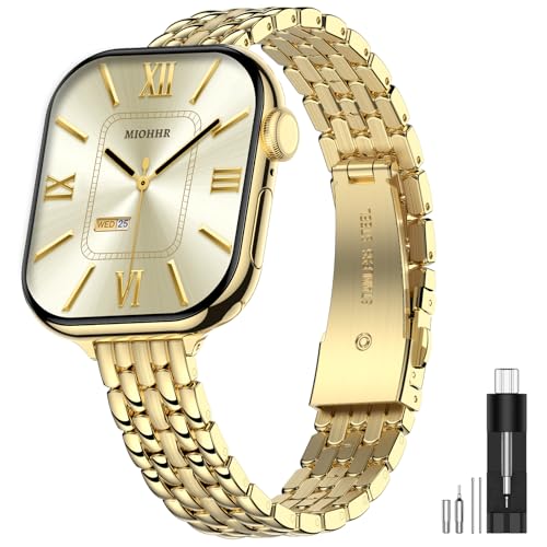 MioHHR Slim Metal Bands Compatible with Apple Watch Bands for Women 38mm 40mm 41mm 42mm (Series...