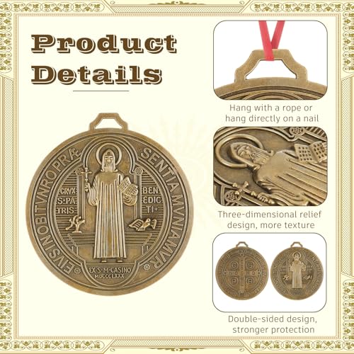 Landical 2 Pcs 5 Inch St Benedict Medals Extra Large Metal Saint Pendant Christmas Vintage Gold Tone Finish Saint Benedict Protection for Door Wall or Desk Display Art Decor Gifts3
