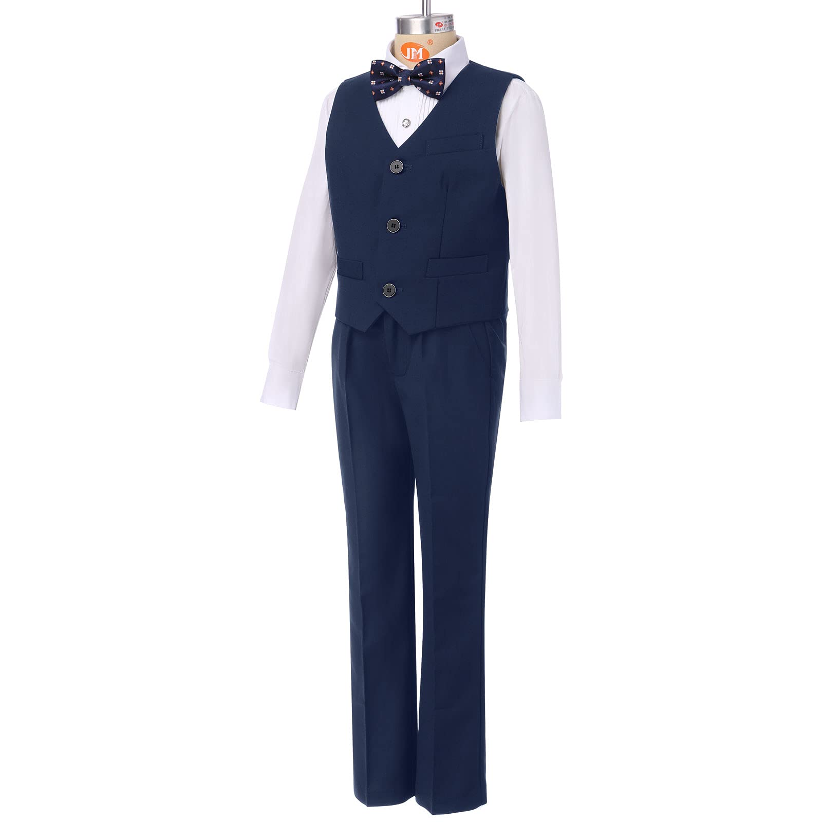 FYMNSI Gentilhomme Tenues de Smoking pour Enfant Garçon Chemise à Manche Longue + Noeud Papillon + Gilet + Pantalon Ensemble de Formel Fête di Mariage Cérémonie 4-16 Ans