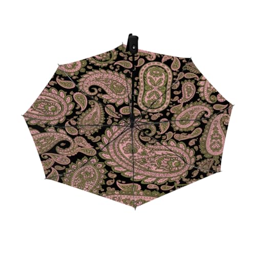 Parapluie de voyage automatique inversé et coupe-vent avec motif cachemire élégant