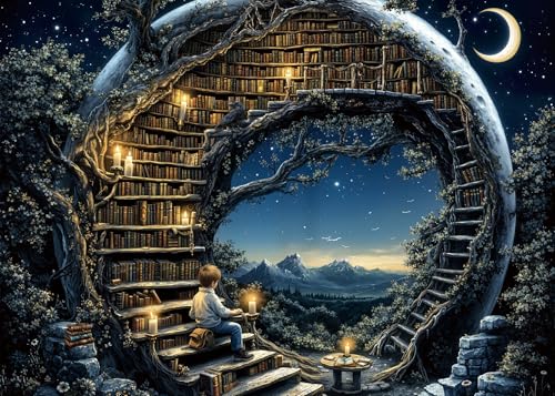 Puzzle BUAHA Magic Moon Library para adultos 1000 piezas Fantasía Rompecabezas Difícil miniatura 1