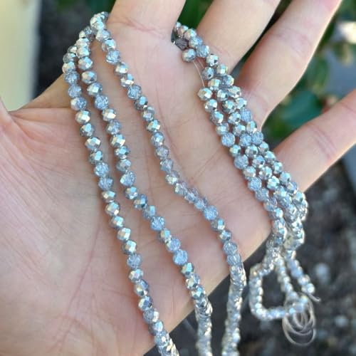 Image of 500pcs Czech Faceted Rondelle Crystal Glass Beads 4mm Small Tiny Bulk Silver Shade