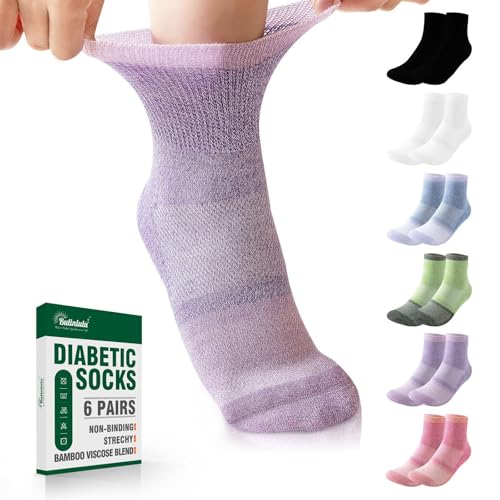 Bulinlulu Diabetic Socks for Women&Men,6 Pairs Non Binding Diabetic Ankle Socks,Wide Socks with Seamless Toe(Medium,Bright Colors-6 Pairs)