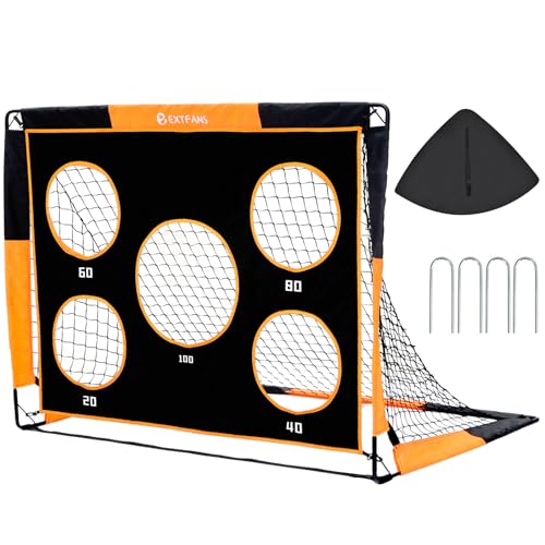EXTFANS 2 in 1 Kids Football Goal, Pop up Football Net with Target Goal, 4 U-Shaped Steel Stakes and Carry Bag, Soccer Goal for Boys Outdoor Garden Training Gifts (4FT*3FT)