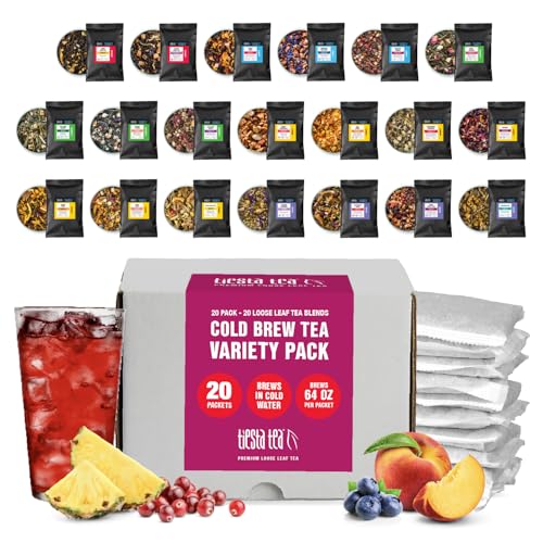 Image of Tiesta Tea - 20 Pack Cold Brew Variety, Loose Leaf, Premium Blend, High to Non-Caffeinated, Assorted Tea Sample Set, Cold Brew Packets, Brews 64oz Pitcher Per Bag (Pack of 20)