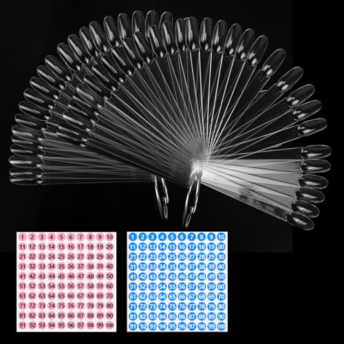 WeddHuis 100 Pièces Nuancier Ongles Transparent Présentoir Ongles Nuancier en Éventail avec Anneau pour Pratique et Création de Nail Art en Gel ou Acrylique