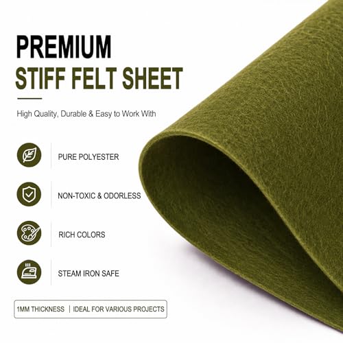 Image of Moss Green Large Felt Fabric 36 inch x 36 inch (1 Square Yard), 1mm Stiff Felt Sheet, Nonwoven Fabric for Crafts, DIY Projects, Art, Sewing, Lining & Decorations