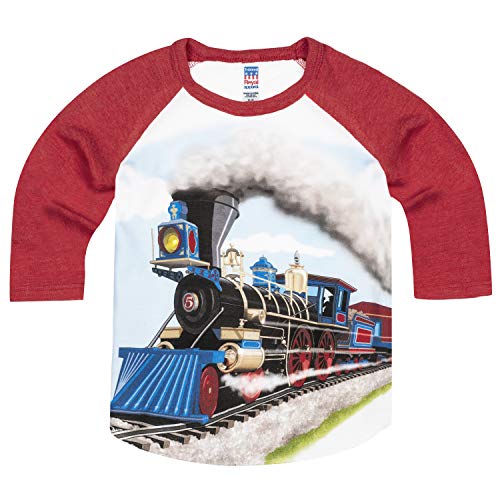 Shirts That Go Little Boys' Steam Train Raglan T-Shirt 6 Red Sleeves