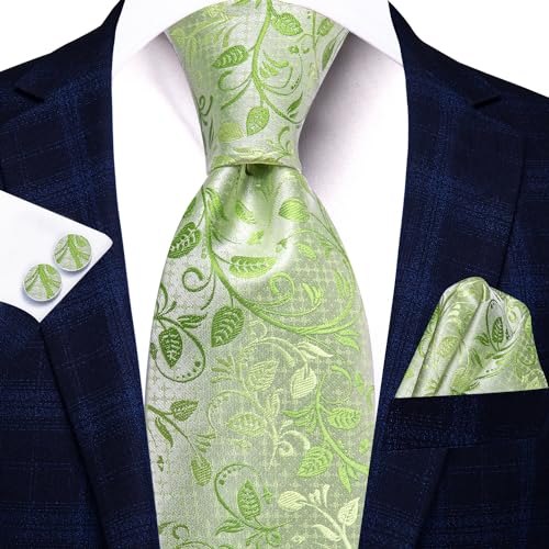 Image of Hi-Tie Mens 70inches Tie Set Extra Long Necktie for Men Cufflinks Handkerchief Big Tall Men Business Wedding