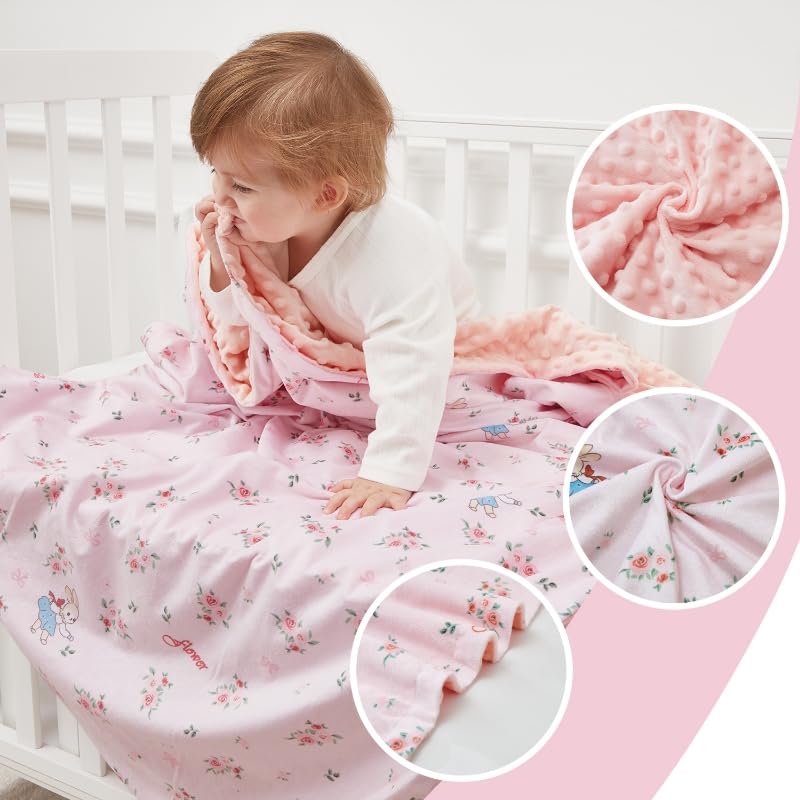 Image of QSTEHEML Baby Blankets for Girls,Super Soft Nursery Minky Blanket Unisex, Baby Gifts Double Layer with Dotted Backing,Infant Blanket for Crib Stroller(Pink Flower30*40in)