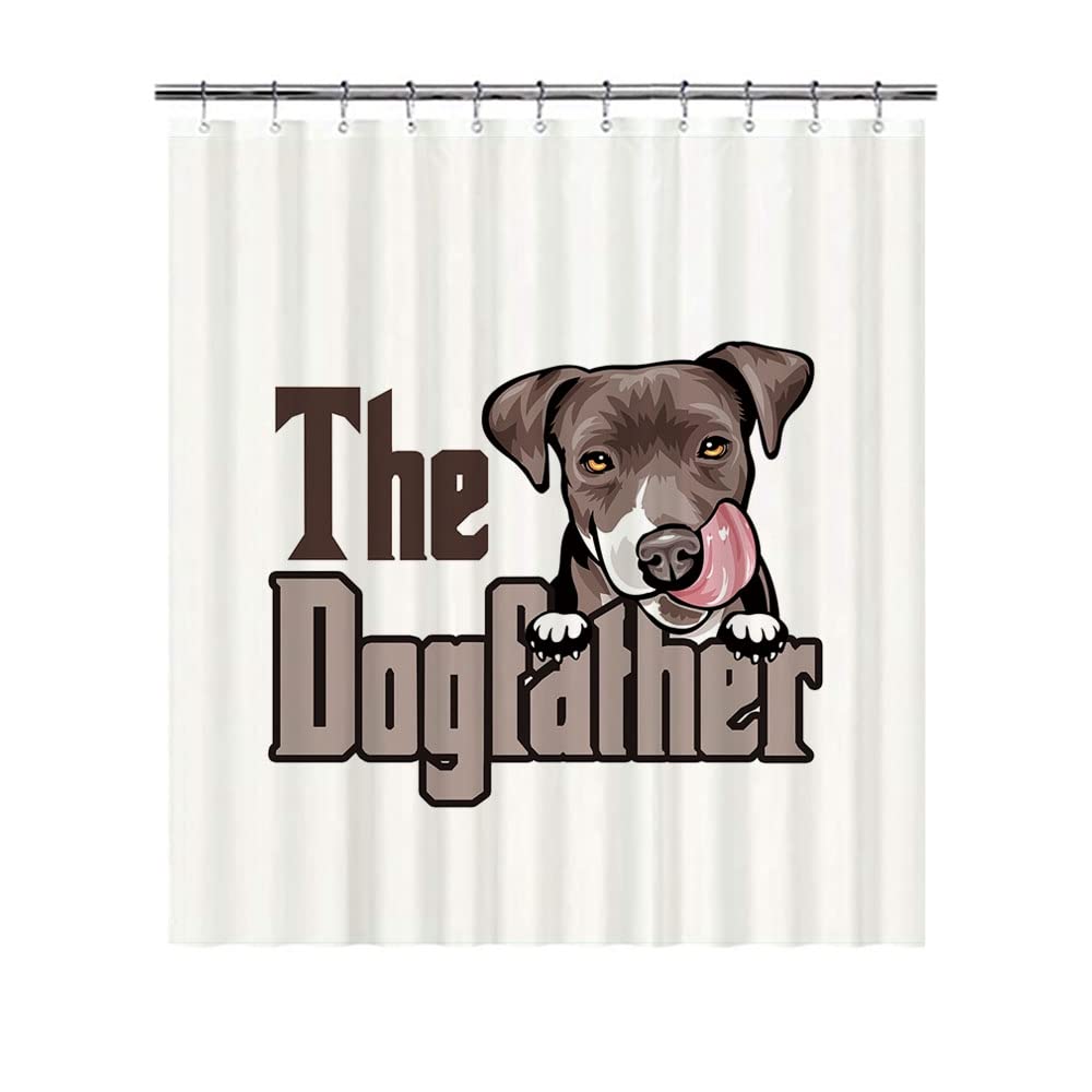 BAGEYOU The Dogfather Shower Curtains Smart Dog Pit Bull Funny Puppy White Shower Curtains Polyester Waterproof Bathroom Curtains Decor 72x80 Inch