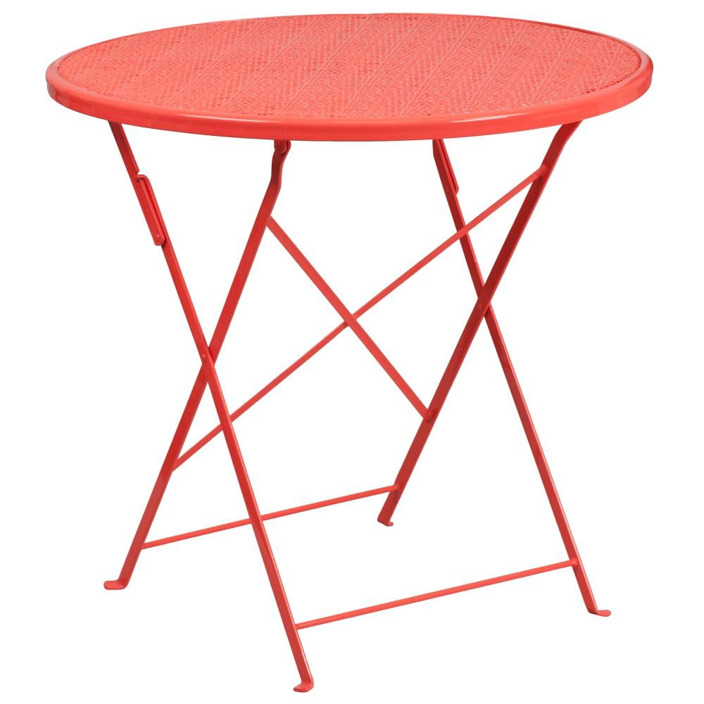 Flash Furniture Oia Klappbarer Terrassentisch aus Stahl für drinnen und draußen, 76,2 cm, rund, Korallenrot