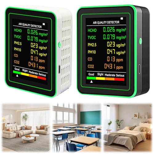 Image of 5 LEAFe Portable Digital Air Quality Monitor,AQI Index, PM 2.5, PM 1.0, CO, CO₂ HCHO, TVOC Detector with Temperature & Humidity, Multi-Sensor. (6 in 1 Air Quality Monitor)