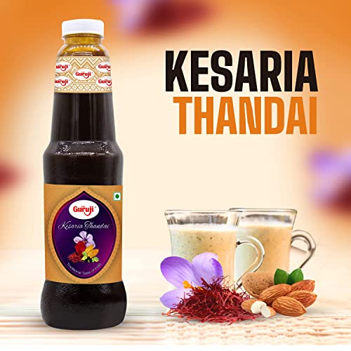 Image of Guruji Kesaria Thandai, Traditional Indian Beverage Concentrate with Saffron | Best Kesariya Thandi | 1 Ltr Bottle