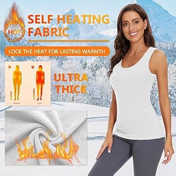 LEYSHE Thermo-damesonderhemden, warm thermisch ondergoed, fleece, thermoshirt, mouwloos, top, vierkante hals, tanktops voor vrouwen, stretch top, wit, XL