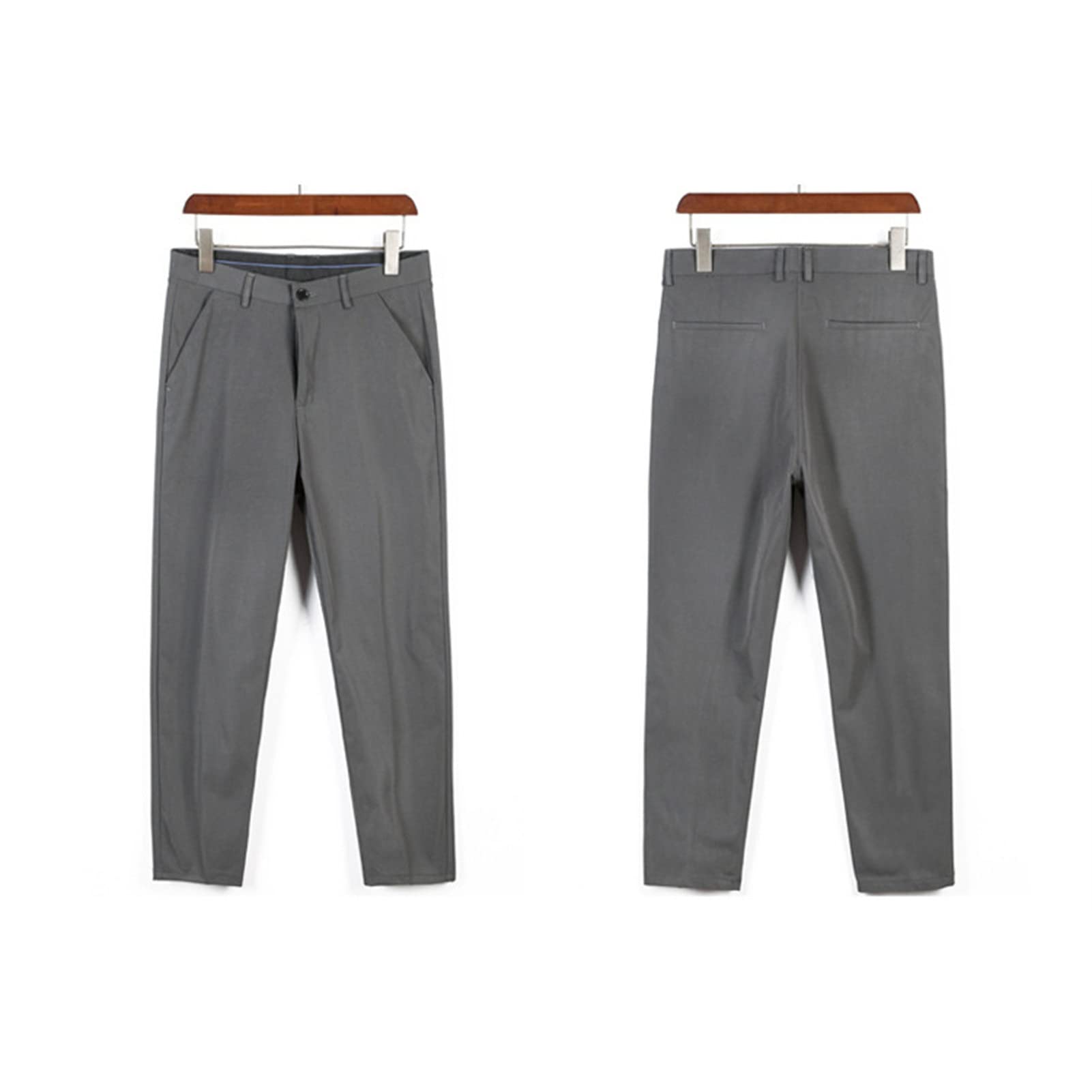 Men's Solid Color Slim Fit Pant Classic Straight Leg Casual Suit Pant Lightweight Business Party Comfort Trouser (Dark Grey,31)