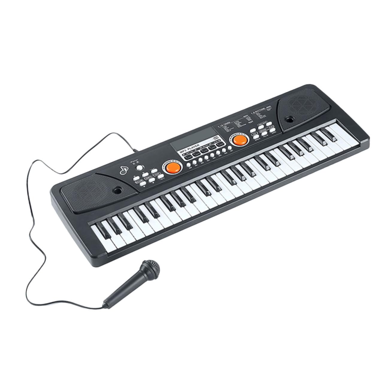 Pianoforte Elettronico per Bambini 49 Tasti Nero in Plastica | Microfono, Tocco Confortevole e Superficie Liscia, per Natale e Compleanno
