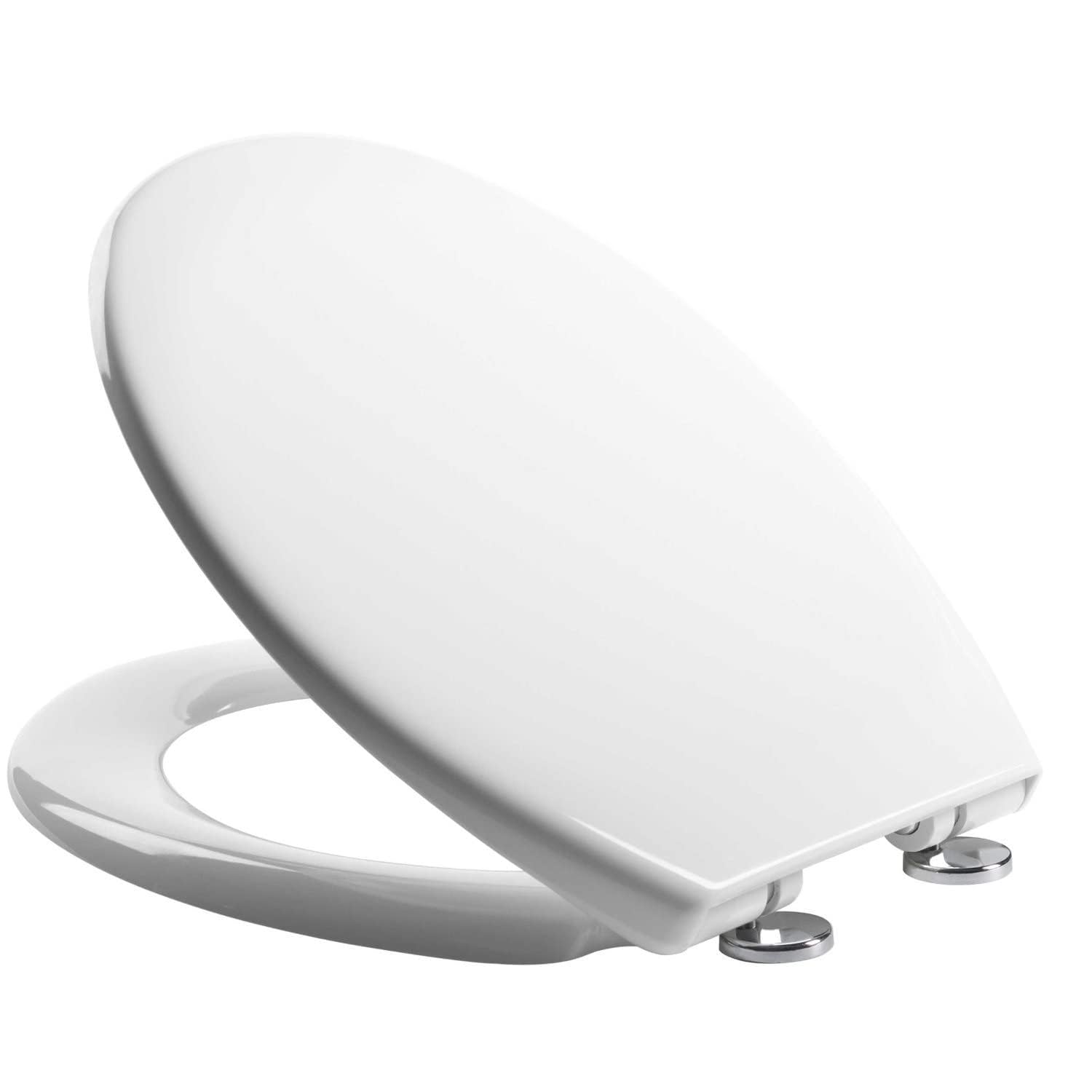 Premium DuroPlast Toilet Seat Soft Close Durable Seat with Hinge Release Oval Shaped Easy to Clean Simple Installation Top Fixing (White - Oval Shaped)