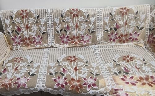 Image of Fab Nation Cotton L Shape Sofa Covers for 5 Seater Sofa Set | Sofa Slipcovers for 3 + 2 Seaters Cover Set | Beige