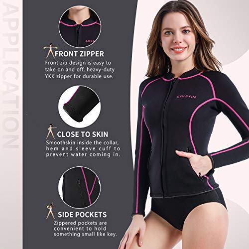 image for GoldFin Womens Wetsuit Top, 2mm Neoprene Wetsuit Jacket Long Sleeve We