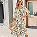 Dresses for Women Summer Fashion Round Neck 3/4 Sleeve Boho Floral Printed A-Line Beach Holiday Dress with Pocket Womens Dresses Summer
