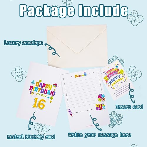 Sweet 16 Musical Birthday Popup Card, Blowable Led Light Candle 3D Cards With Song 'Happy', Applause Cheers Sound,Color-Changing Lights,Colourful Greeting Cards For Kids Girls Boys Daughter & Son #TOP7