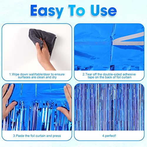 Image of Voircoloria 2 Pack Blue Foil Fringe Backdrop Curtains, Tinsel Streamers Party Decorations, Fringe Backdrop for Graduation, Disco Party