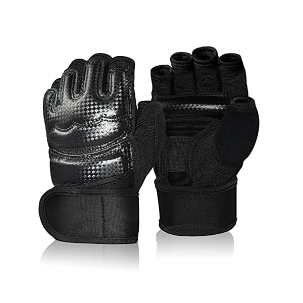 QINGLER-Punch-Bag-Boxing-Martial-Arts-MMA-Sparring-Grappling-Muay-Thai-Taekwondo-Training-PU-Leather-Wrist-Wraps-Gloves-Half-Mitts-UFC-Training-Boxing-for-Women-Men-Kids-X-Small-Size-Black QINGLER Punch Bag Boxing Martial Arts MMA Sparring Grappling Muay Thai Taekwondo Training PU Leather Wrist Wraps Gloves Half Mitts UFC Training Boxing for Children Kids XX-Small Size Black