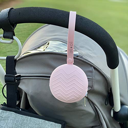Ali+Oli Silicone Pacifier Case (Pink) 3" x 1.6" BPA-Free Newborn Pacifier Holder, Travel Baby Pacifiers Silicone Pouch, Pacifier Accessories for Boys & Girls, Silicone Pacifier Storage Case