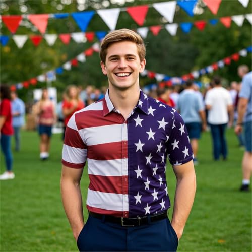 GRAJTCIN Mardi Gras Short Sleeve Shirt St.Patrick's Day American Flag Button Down Shirts 4th of July Patriotic Shirt for Men4