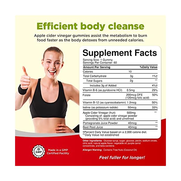 ACV-Apple-Cider-Vinegar-Gummies-Natural-Energy-Supplement-ACV-Gummies-with-Mother-for-Body-Cleanse-Immune-Support-and-Gut-Health-Apple-Cider-Vinegar-with-the-Mother-Vitamin-B12-and-Beet-Root Apple Cider Vinegar ACV Gummies - Gut Health & Natural Energy Supplement with Vitamin B6 B12 Beet Root and Pomegranate - Apple Cider Vinegar with Mother Body Cleanse Detox for Women & Men 60 Servings