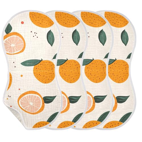 4 Pack Baby Burp Cloths, Soft Absorbent Burping Cloths for Babies, Cotton Milk Spit Up Rags, Large Size for Newborns, Baby Boys and Girls (Orange Print)3