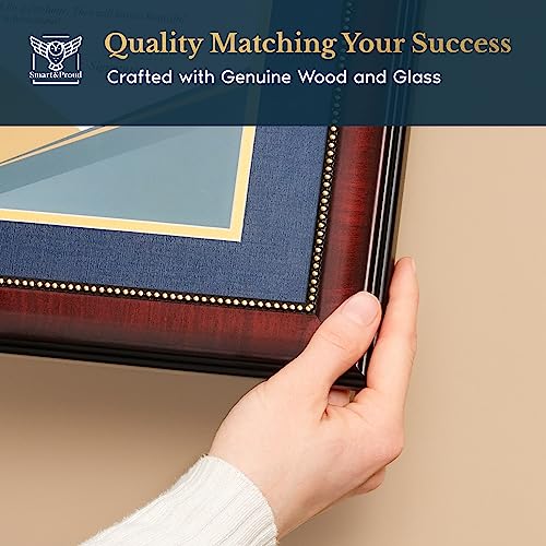 Wooden Diploma Frame 8.5X11 With Mat And 11X14 W/O Mat - Graduation Document Frames - For Bachelors And Masters Degree, High School Or College, Degree Or Certificate Award Frame (Blue Mat With Golden Rim) #TOP2