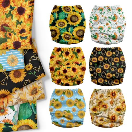 Image of Mama Koala 6 Pack Reusable Cloth Diapers for Babies Girls Newborn, One-Size Adjustable Baby Diaper, Durable Stitching, Back Opening for Inserts, Breathable Awj Lining, Leak Prevention-Sunflowers