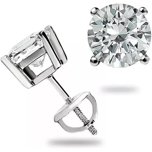 1.0 Ct Round Cut Diamond Stud Earrings Solid14K White Gold Screw Back Basket Jewellery Gift For Women's