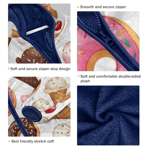 Sweet Desserts Pattern Print Toddler Fleece Jacket Girl Boys Hooded Fleece Jacket Coat Warm Outwear Zip-up 3-10T3