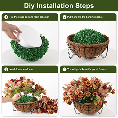 Homsunny Artificial Hanging Flower In Basket Outdoor Indoor Patio Lawn Decor,Fall Rose Flowers In Vase,Silk Flower Arrangements,Fake Rose Bouquets With Flowerpot For Garden Porch Decor(Hemispherical) #TOP4