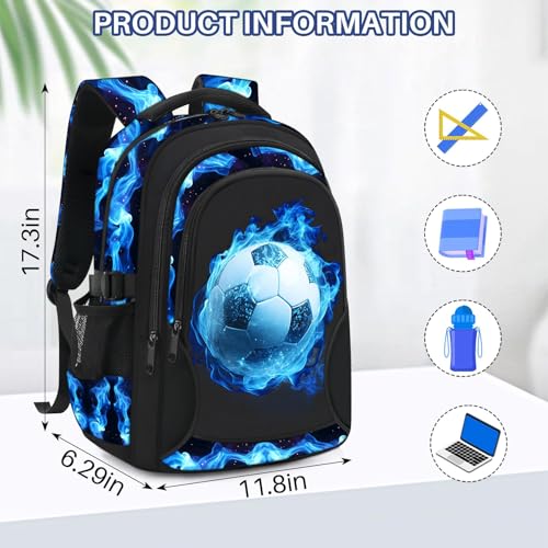 Kids Backpack for Boys - Soccer Boys Backpacks for Kids Teens Elementary Middle School, 17″ Large Capacity Students Bookbag, Perfect for Travel and School2